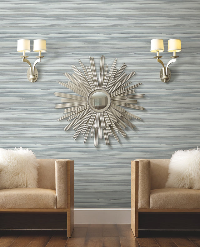 Sanctuary Smokey Blue Wallpaper with Horizontal Watercolor Stripe Motif - York DT5122
