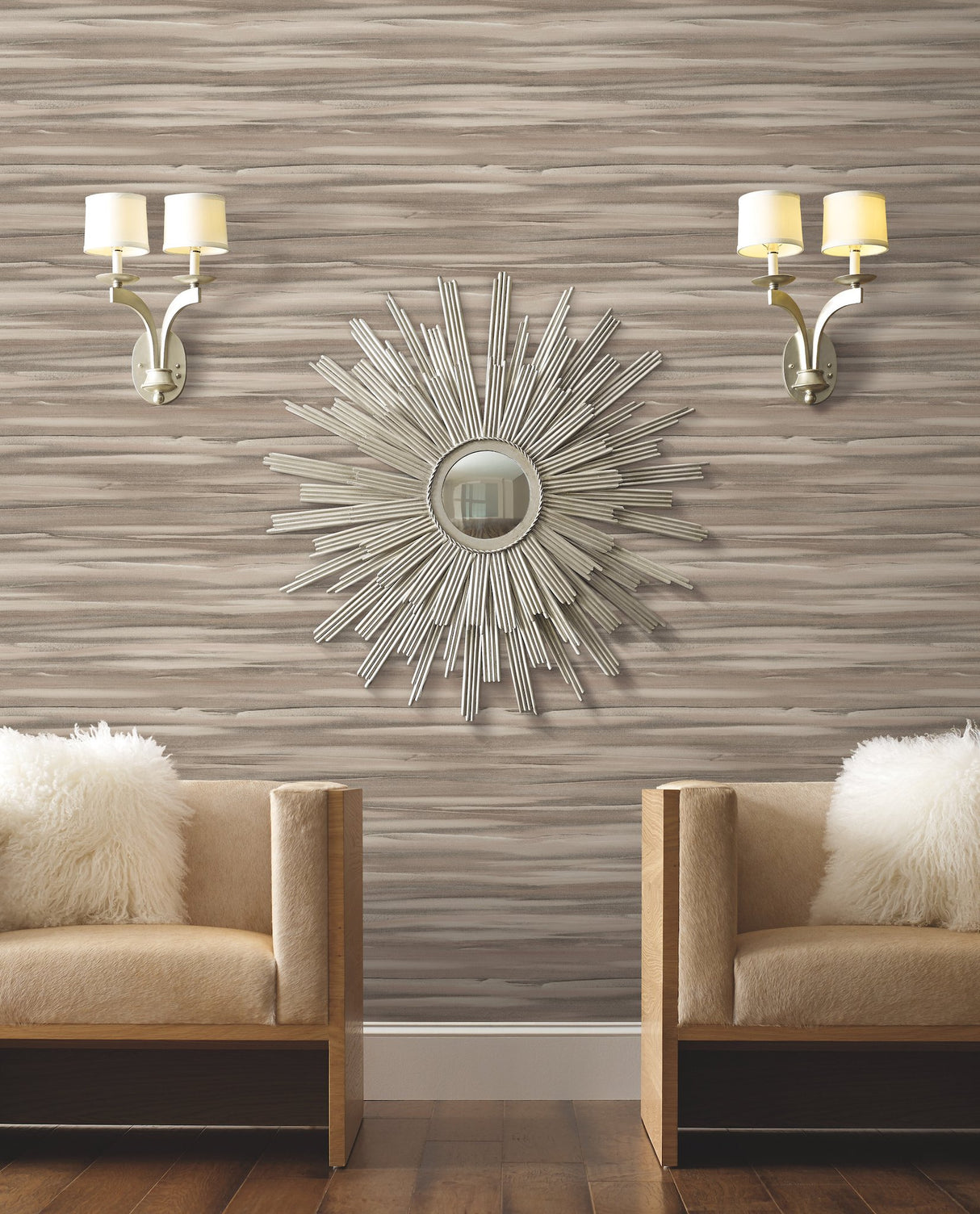 Sanctuary Tan Wallpaper with Horizontal Watercolor Stripe Motif - York DT5125