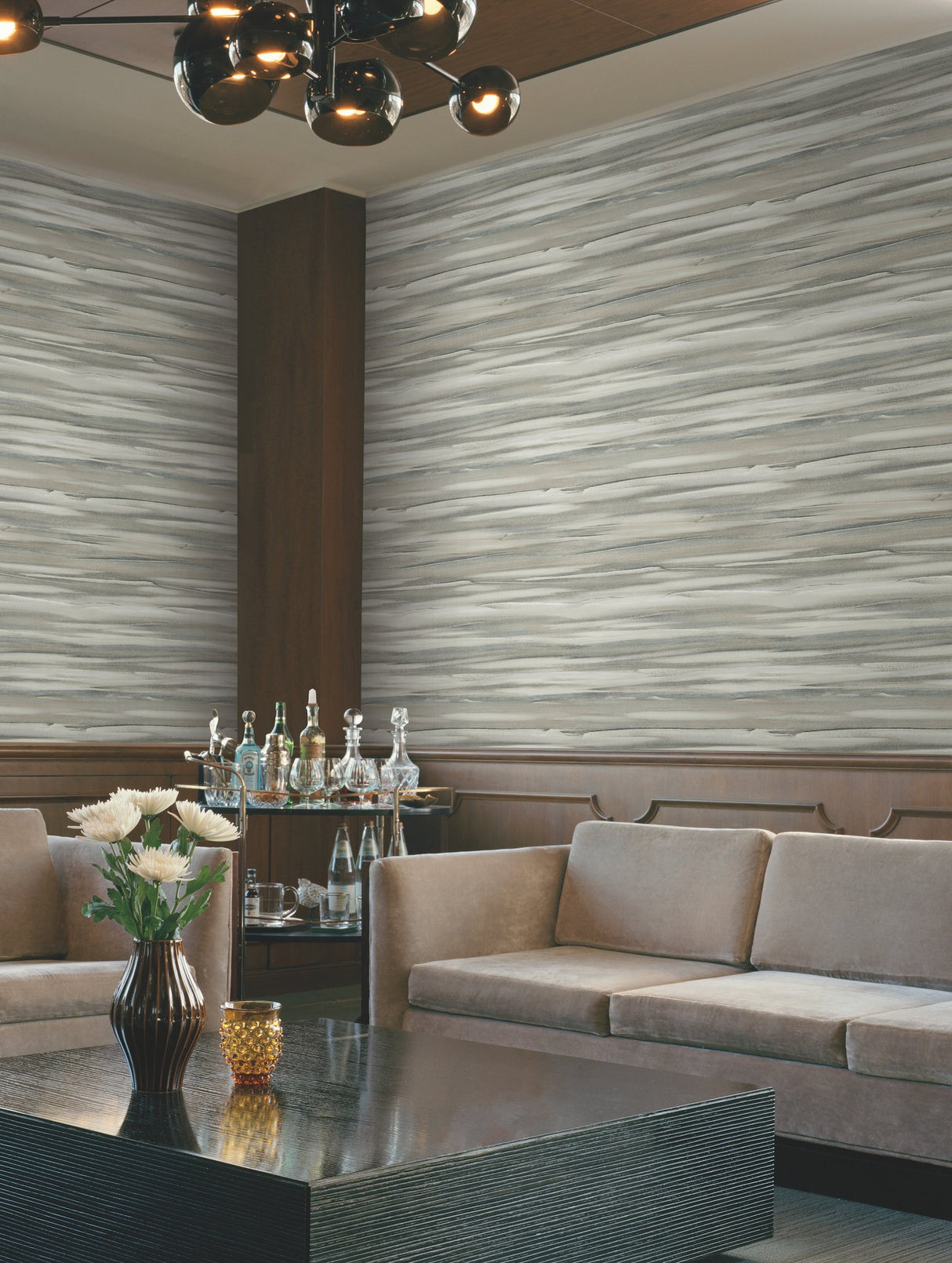 Sanctuary Green Wallpaper with Horizontal Watercolor Stripe Motif - York DT5126