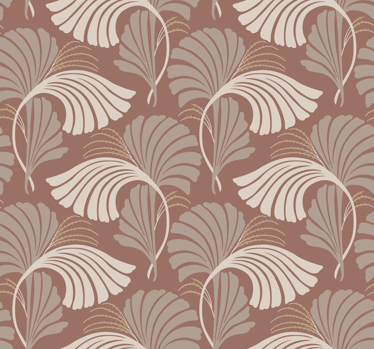 Dancing Leaves Tan Wallpaper with Botanical Leaf Motif - York DT5131