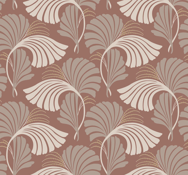 Dancing Leaves Tan Wallpaper with Botanical Leaf Motif - York DT5131