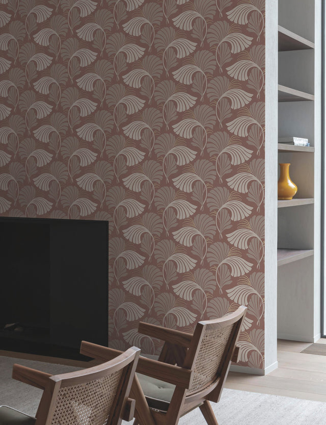 Dancing Leaves Tan Wallpaper with Botanical Leaf Motif - York DT5131