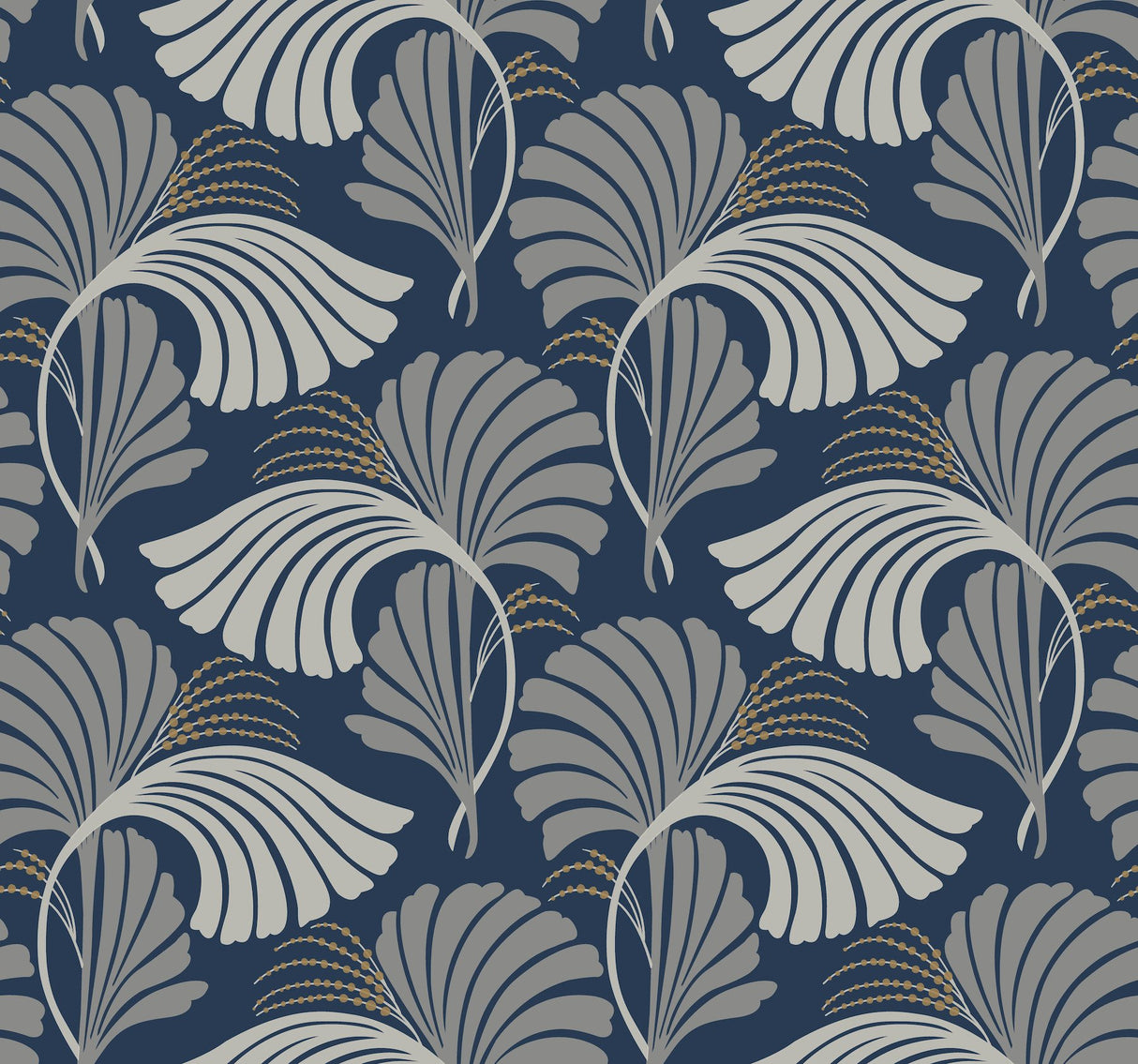 Dancing Leaves Navy Non Woven Wallpaper with Botanical Leaf Motif - York DT5133