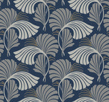 Dancing Leaves Navy Non Woven Wallpaper with Botanical Leaf Motif - York DT5133