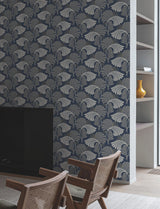 Dancing Leaves Navy Non Woven Wallpaper with Botanical Leaf Motif - York DT5133