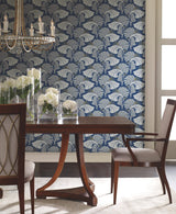 Dancing Leaves Navy Non Woven Wallpaper with Botanical Leaf Motif - York DT5133