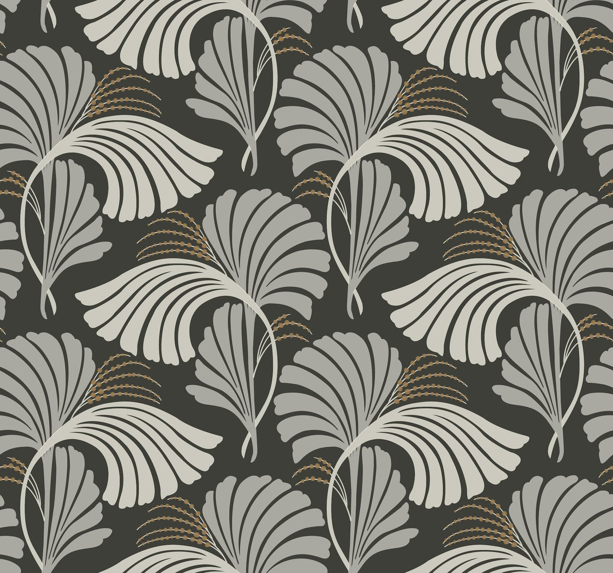 Dancing Leaves Black Botanical Non Woven Wallpaper with Metallic Accents - York DT5134