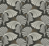 Dancing Leaves Black Botanical Non Woven Wallpaper with Metallic Accents - York DT5134
