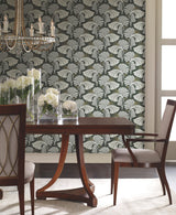 Dancing Leaves Black Botanical Non Woven Wallpaper with Metallic Accents - York DT5134