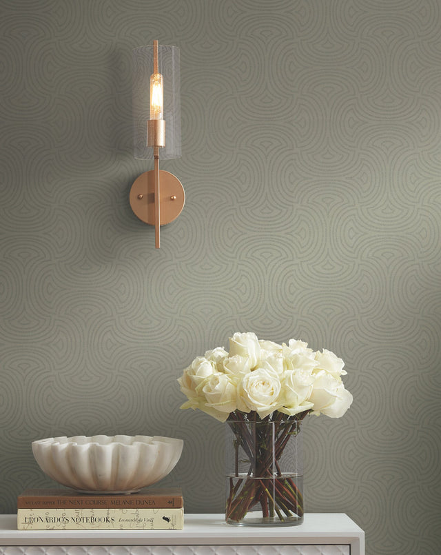 Hourglass Tan Wallpaper with Geometric Glass Bead Fan Motif - York DT5141
