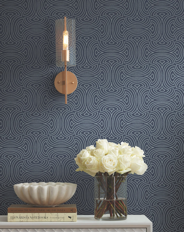 Hourglass Navy Geometric Non Woven Wallpaper - York DT5143