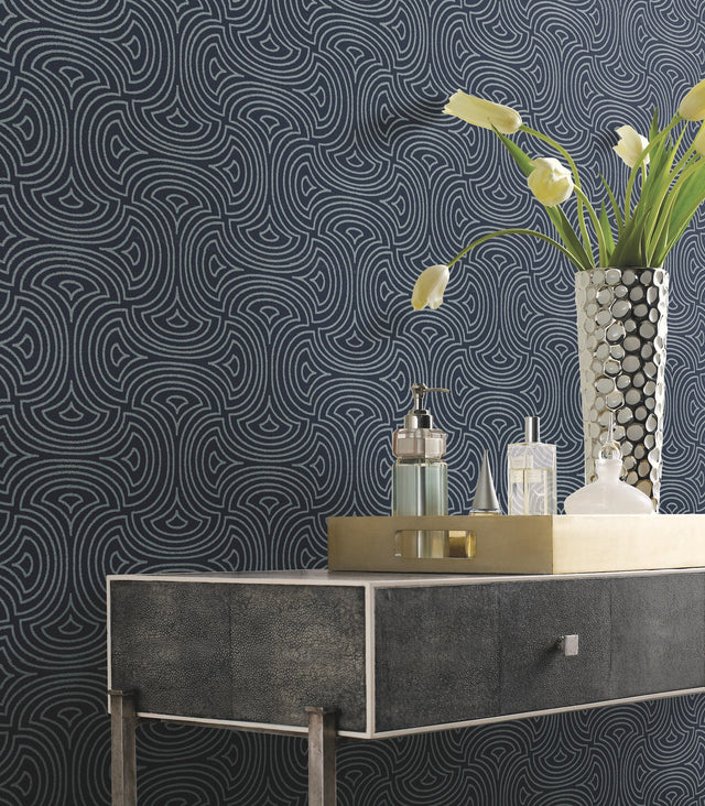 Hourglass Navy Geometric Non Woven Wallpaper - York DT5143