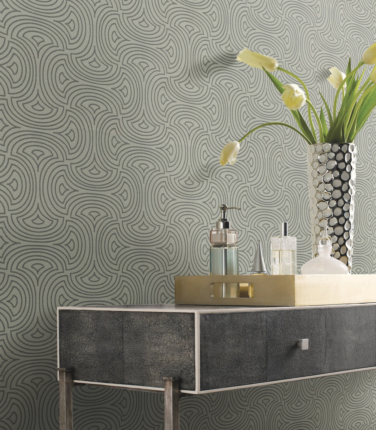 Hourglass Silver Geometric Non Woven Wallpaper - York DT5144