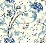 Teahouse Floral Green Wallpaper with Asian Birds & Peony Motif - York EB2076