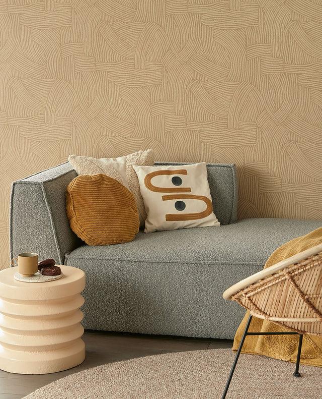 Freesia Light Brown Abstract Woven Wallpaper with Modern Graphic Motif - Eijffinger EJ318012