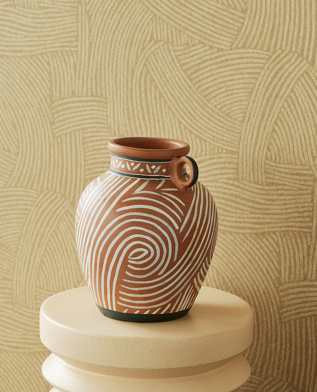 Freesia Light Brown Abstract Woven Wallpaper with Modern Graphic Motif - Eijffinger EJ318012