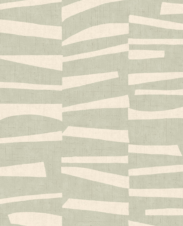 Ode Sage Staggered Stripes Wallpaper with Modern Geometric Stripe on Faux Linen - Eijffinger EJ318021