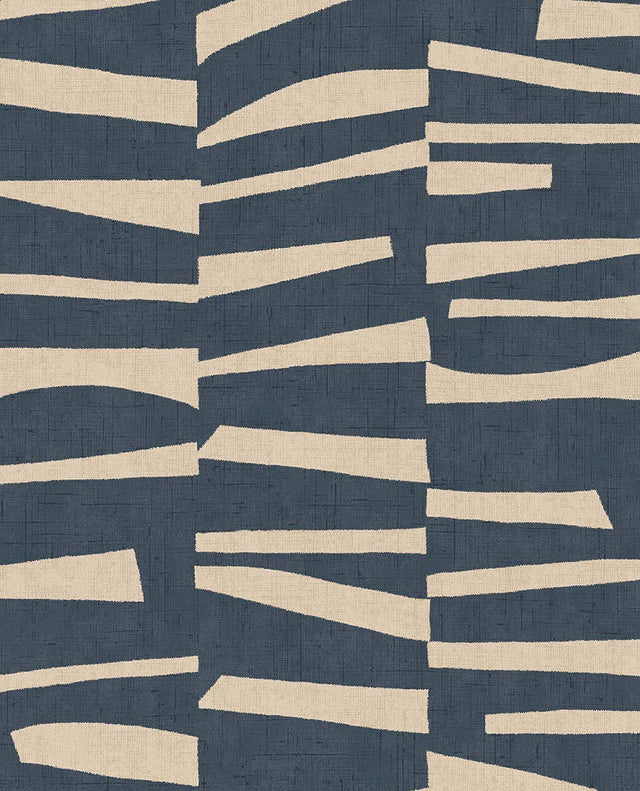 Ode Dark Blue Staggered Stripes Wallpaper with Modern Geometric Graphics - Eijffinger EJ318022
