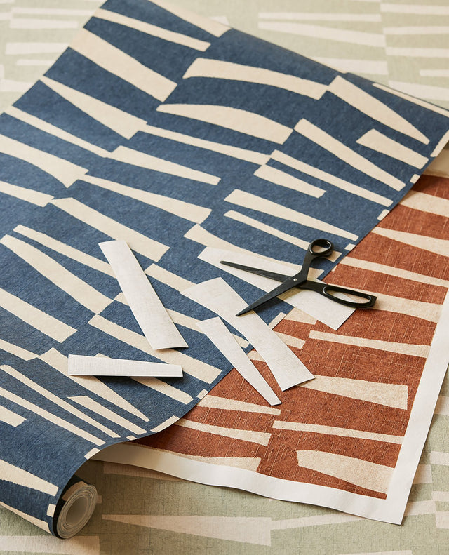 Ode Dark Blue Staggered Stripes Wallpaper with Modern Geometric Graphics - Eijffinger EJ318022