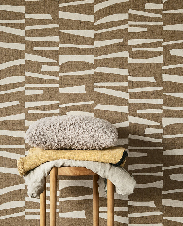 Ode Brown Staggered Stripes Wallpaper with Modern Geometric Pattern - Eijffinger EJ318023