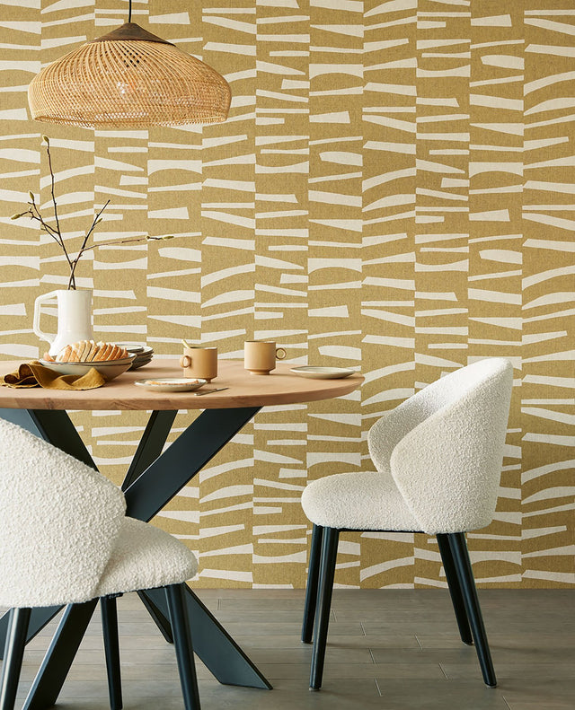 Ode Mustard Staggered Stripes Wallpaper with Modern Geometric Graphics Pattern - Eijffinger EJ318024