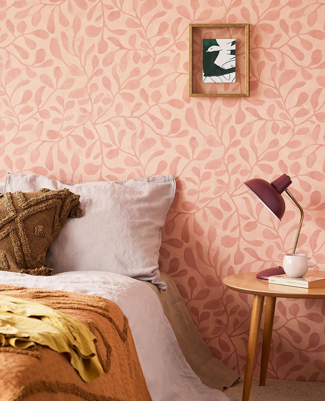 Fiona Pink Leafy Vines Wallpaper with Botanical Farmhouse Style - Eijffinger EJ318032