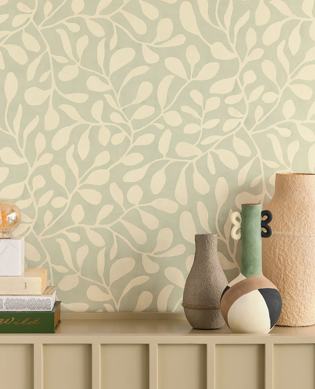 Fiona Light Blue Leafy Vines Wallpaper with Botanical Farmhouse Style - Eijffinger EJ318033