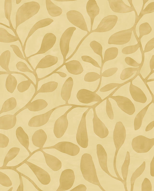 Fiona Yellow Leafy Vines Wallpaper with Botanical Farmhouse Style - Eijffinger EJ318034