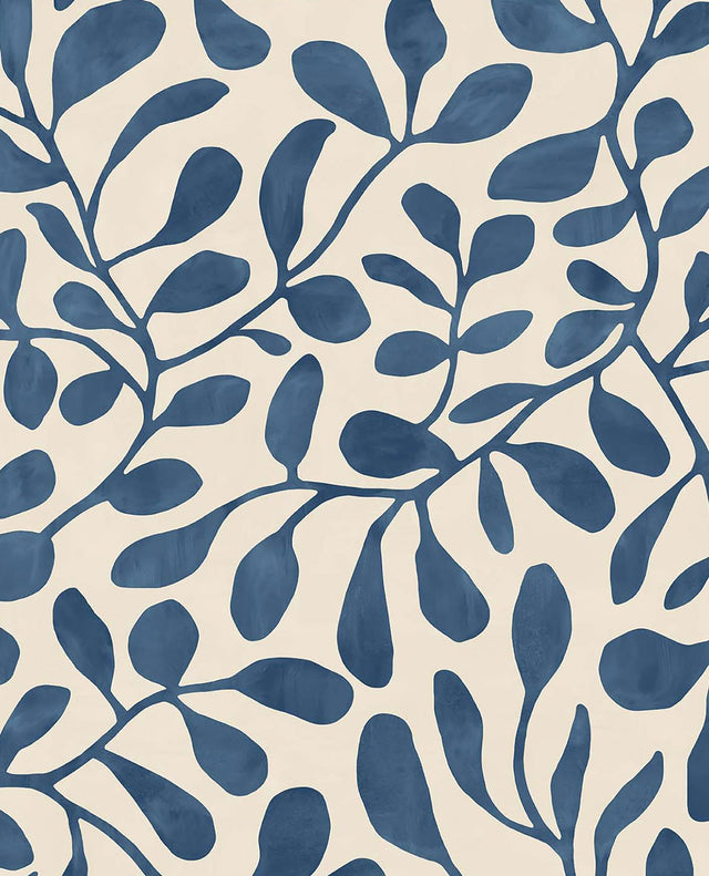 Fiona Dark Blue Leafy Vines Wallpaper with Botanical Farmhouse Style - Eijffinger EJ318035