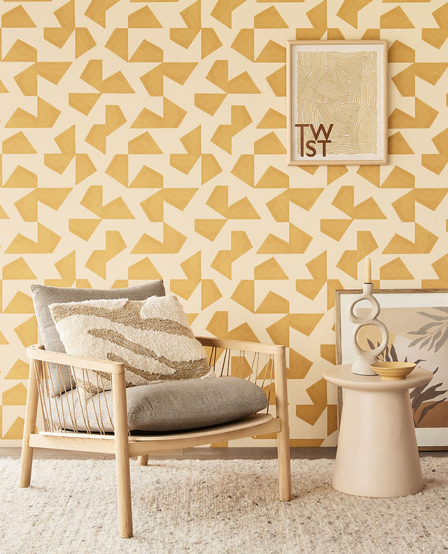 Azad Yellow Abstract Geometric Wallpaper with Bohemian Geometrics - Eijffinger EJ318040