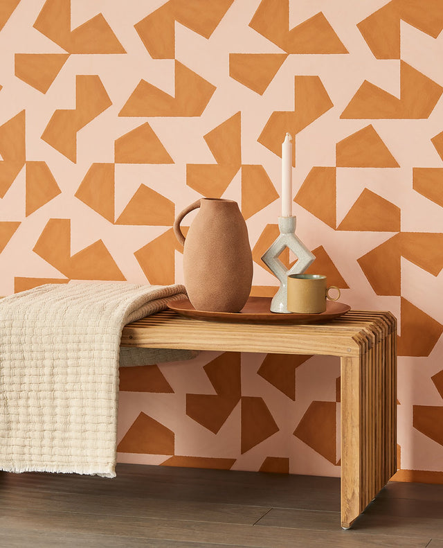 Azad Rust Abstract Geometric Wallpaper with Bohemian Graphic Geometrics - Eijffinger EJ318041