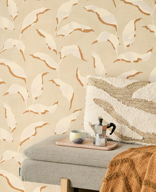 Callista Neutral Leaves Wallpaper with Tropical Botanical Pattern - Eijffinger EJ318050