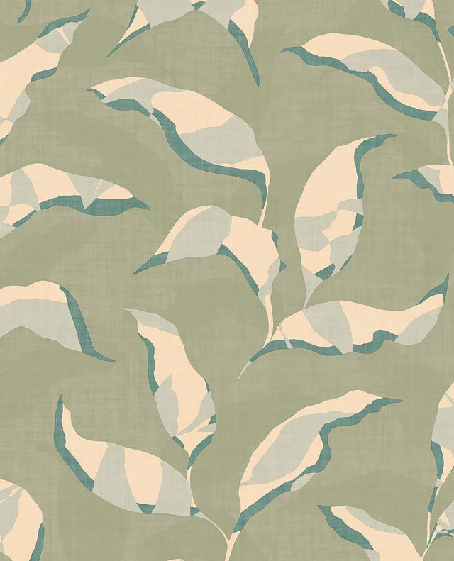 Callista Moss Leaves Green Wallpaper with Tropical Botanical Non Woven Pattern - Eijffinger EJ318051