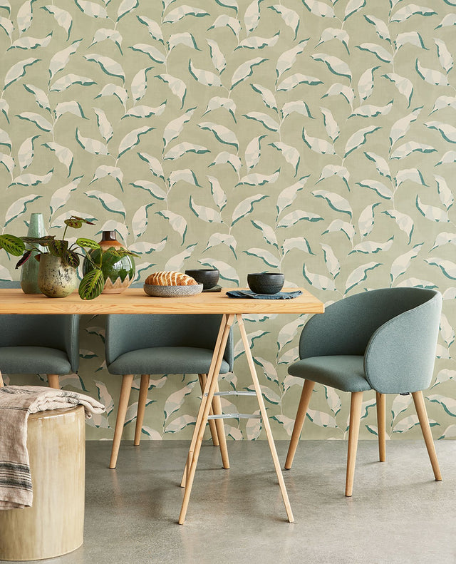 Callista Moss Leaves Green Wallpaper with Tropical Botanical Non Woven Pattern - Eijffinger EJ318051