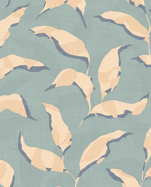 Callista Blue Leaves Wallpaper with Tropical Botanical Pattern - Eijffinger EJ318052