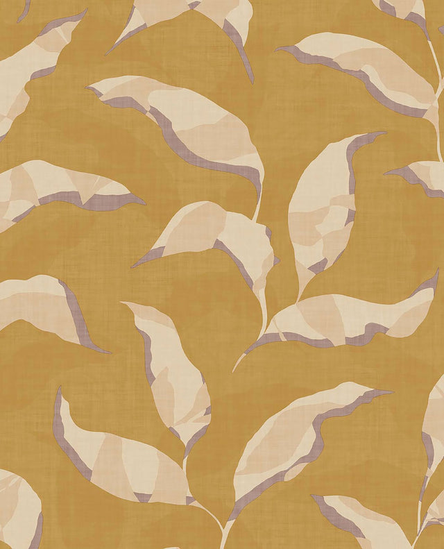 Callista Mustard Leaves Wallpaper with Tropical Botanical Pattern - Eijffinger EJ318053