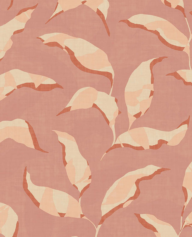 Callista Pink Leaves Wallpaper with Tropical Botanical Non Woven Pattern - Eijffinger EJ318054