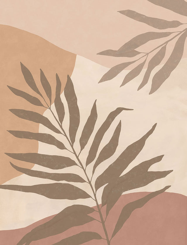 Terracotta Tropical Color Block Wall Mural with Leaves Motif - Eijffinger EJ318072