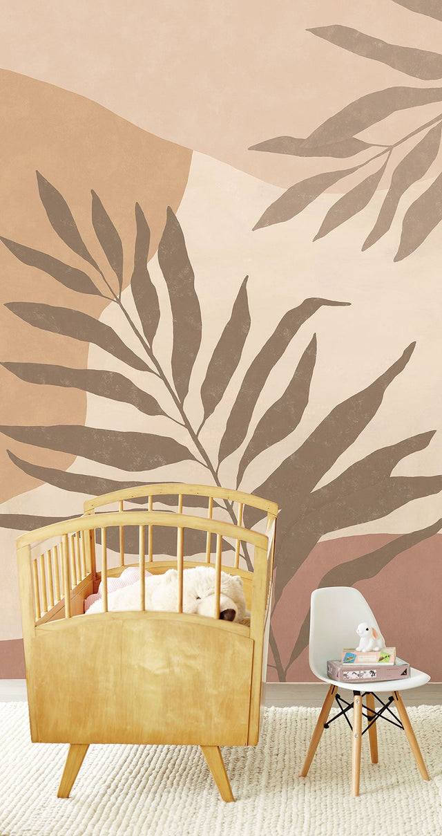 Terracotta Tropical Color Block Wall Mural with Leaves Motif - Eijffinger EJ318072