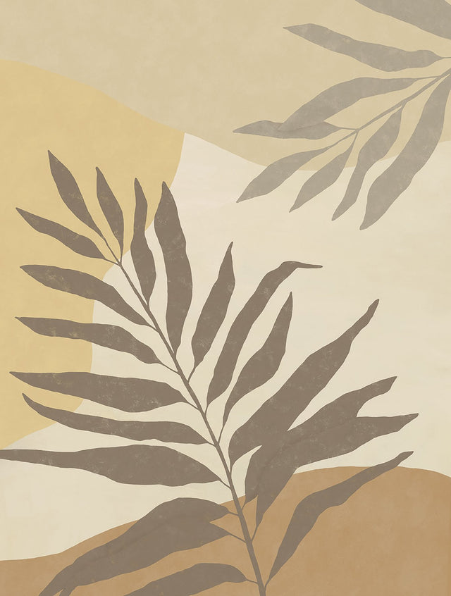 Golden Tropical Color Block Wall Mural in Golden with Nature Leaves Motif, Tropical Style - Eijffinger EJ318073