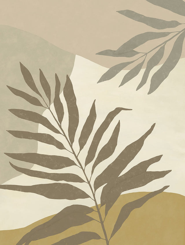 Tropical Color Block Neutral Wall Mural with Nature Leaf Motif - Eijffinger EJ318074
