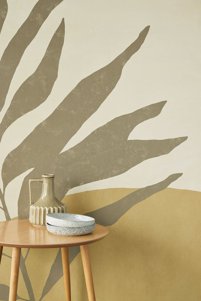 Tropical Color Block Neutral Wall Mural with Nature Leaf Motif - Eijffinger EJ318074