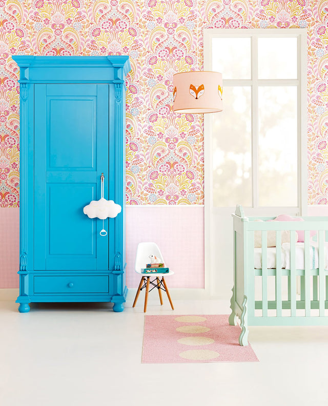 Emelie Pink Damask Wallpaper with Bohemian Global Pattern - EJ354001