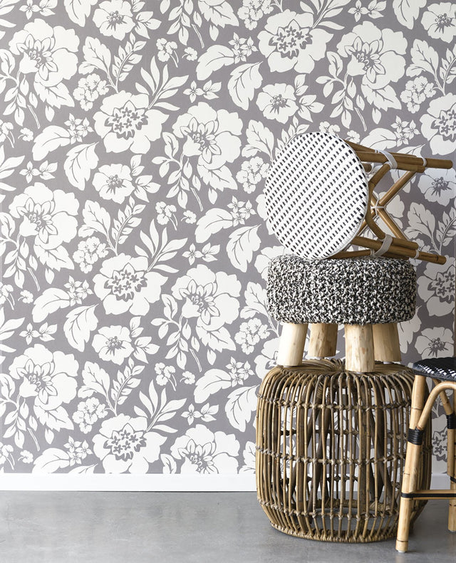 Avens Grey Floral Wallpaper