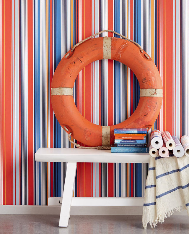 Svea Red Stripe Wallpaper