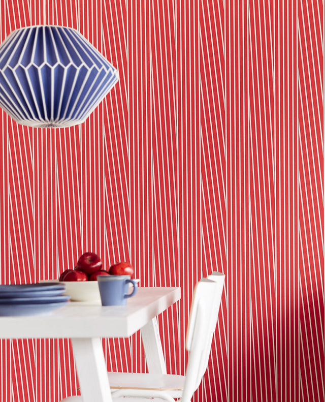 Maryam Red Modern Stripe Wallpaper