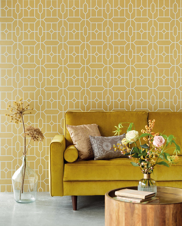 Johan Mustard Trellis Wallpaper