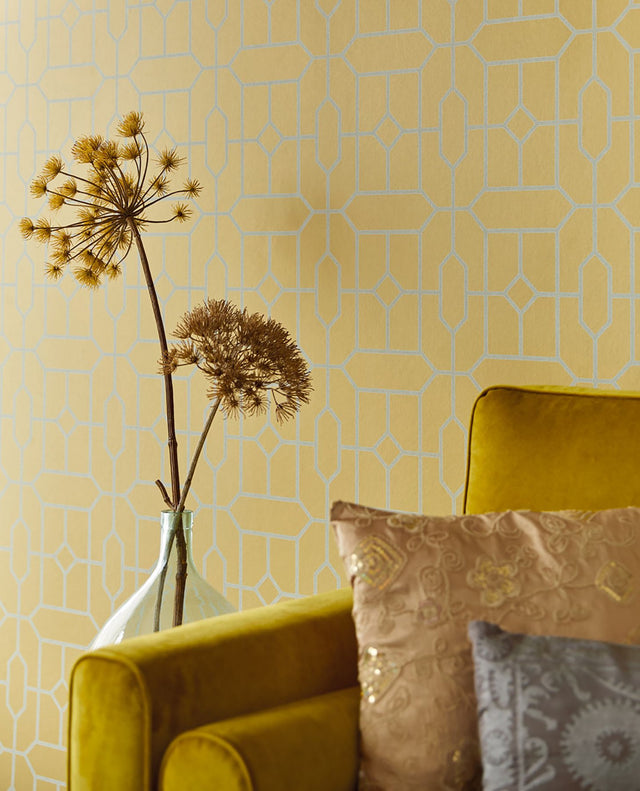 Johan Mustard Trellis Wallpaper