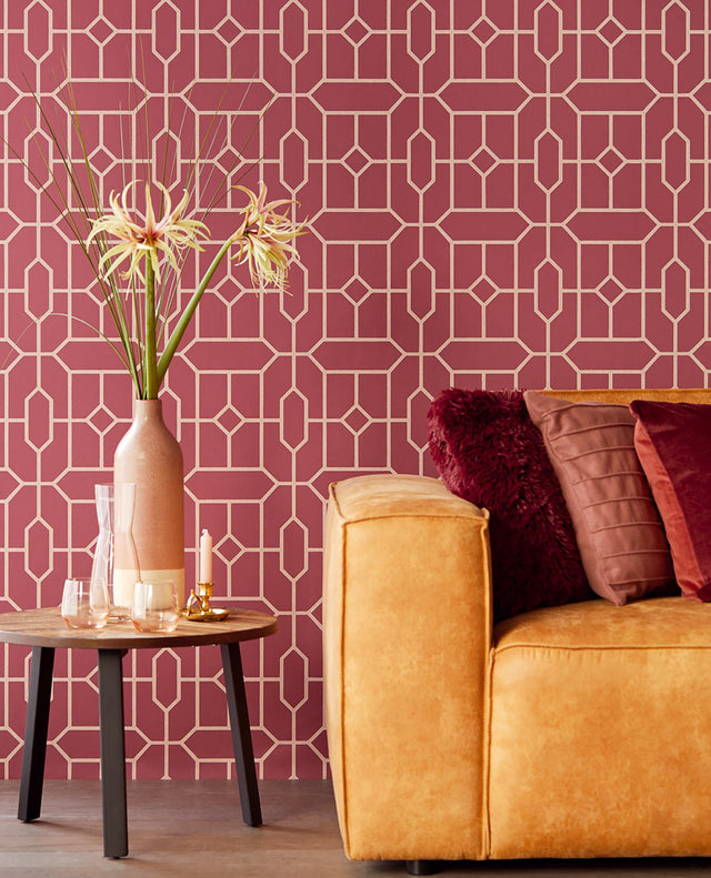 Johan Maroon Trellis Wallpaper