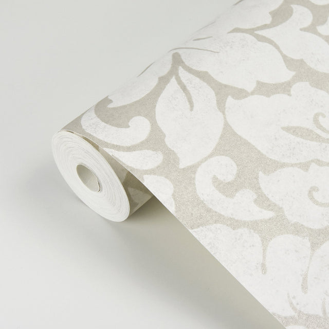 Arvid Off White Damask Wallpaper with Traditional Botanical Damask Pattern - Eijffinger EJ382540